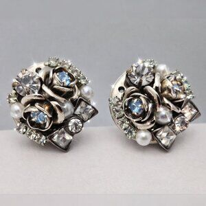 Betsey Johnson Silver-Tone Floral Rhinestone Stud Earrings